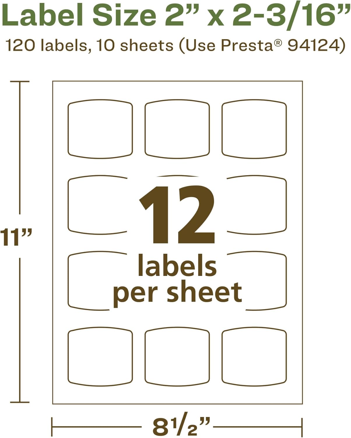 Avery EcoFriendly Matte White Recycled Arched Square Labels, 2" x 2-3/16", Print-to-The-Edge, Permanent Adhesive