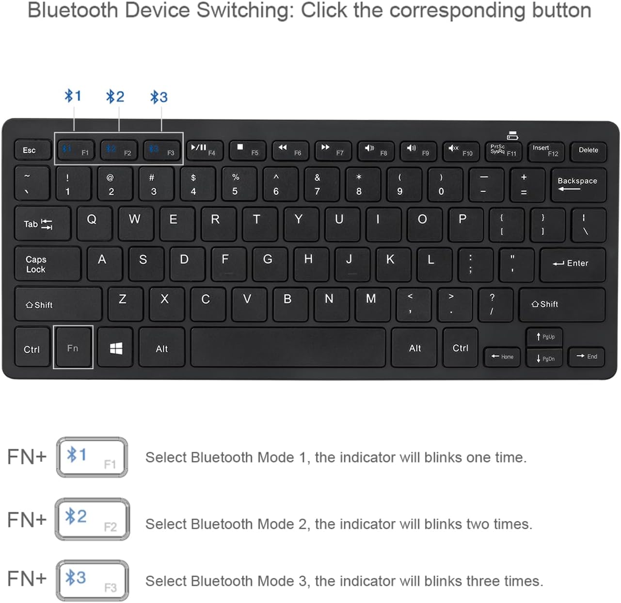 SlimTouch WKB-1100BB Bluetooth 3.0 Mini Keyboard with Scissor-Switch, Multimedia and Internet Hotkeys, 78-Key US Layout
