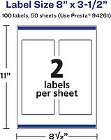 Avery Matte White Rectangle Labels, Sure Feed Technology, 8" x 3.5", 100 Matte White Printable Labels 100 Labels