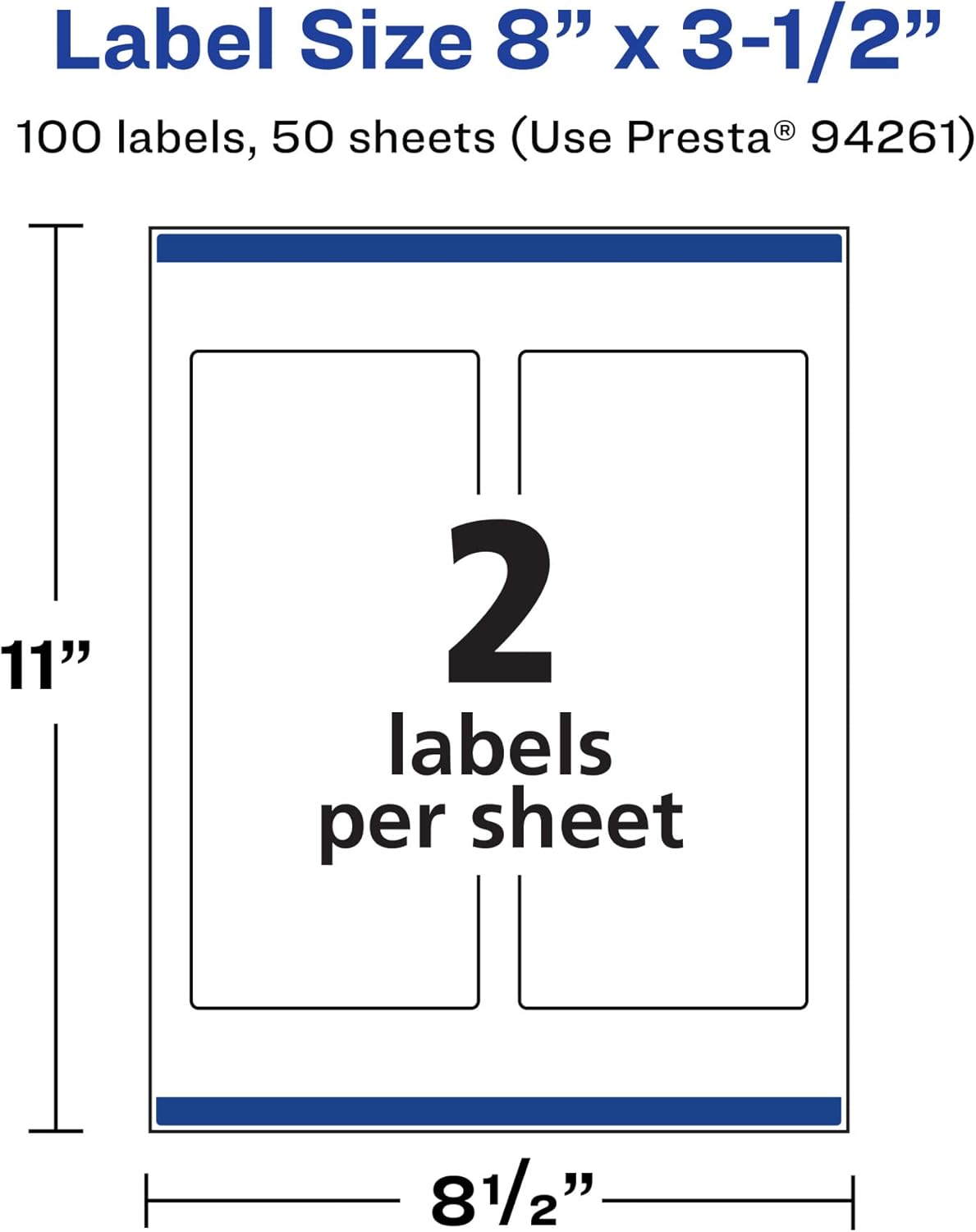 Avery Matte White Rectangle Labels, Sure Feed Technology, 8" x 3.5", 100 Matte White Printable Labels 100 Labels
