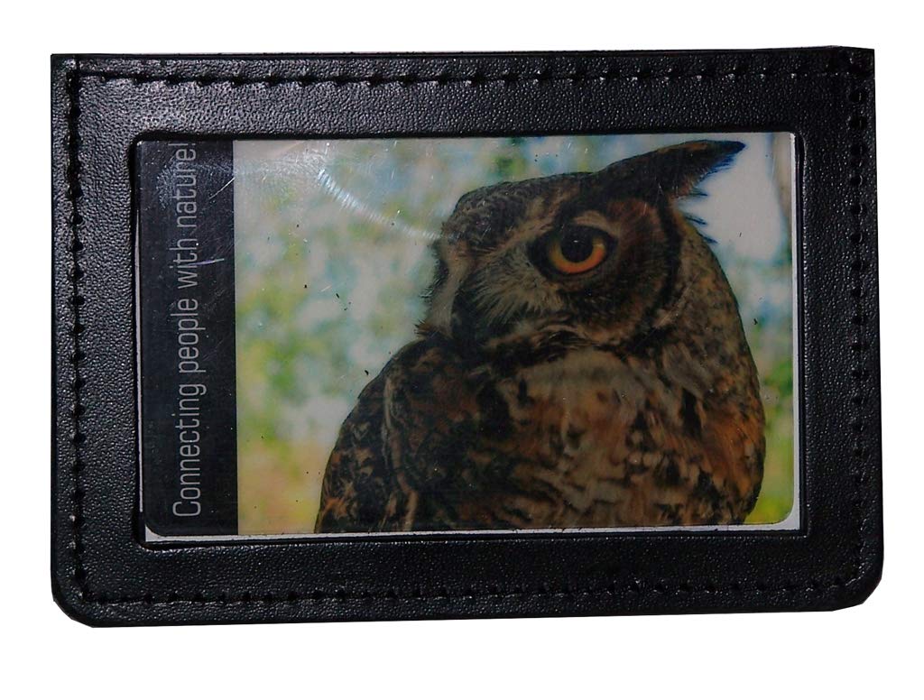 ID Pass Credential Holder with Single Window and Belt Clip with Leather Back Black