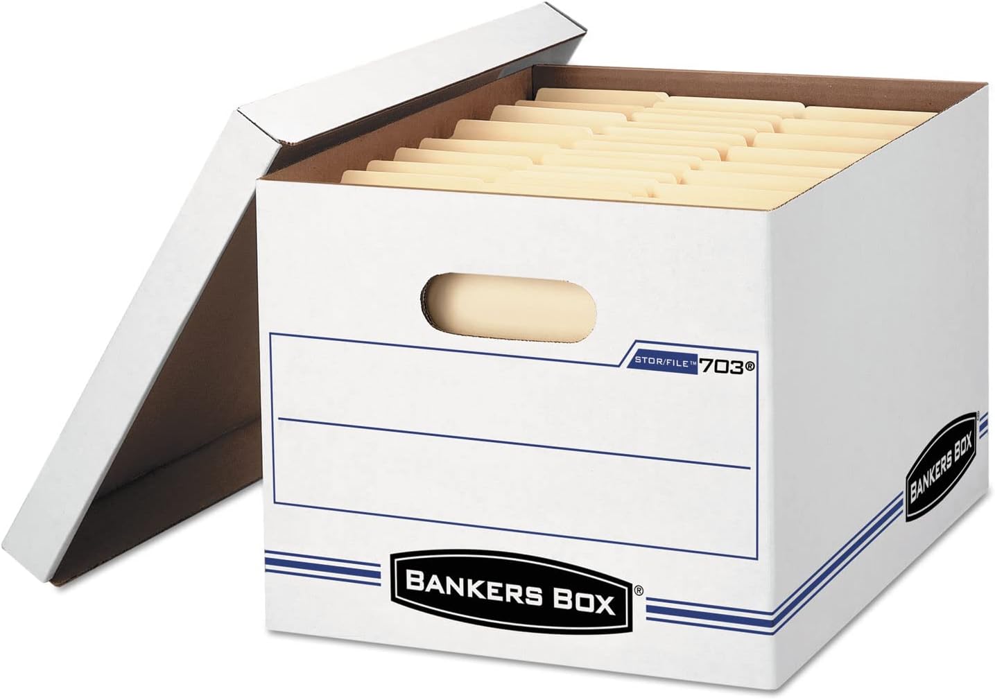 Bankers Box Stor/File Standard-Duty Storage Boxes, Letter/Legal Size, 10 x 12in x 15in, White/Blue, Pack Of 10 - 0070314