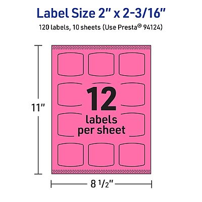 Avery Printable Arched Square Labels with Sure Feed Technology, 2" x 2-3/16", Bright Pink, Print-to-The-Edge, Laser/Inkjet