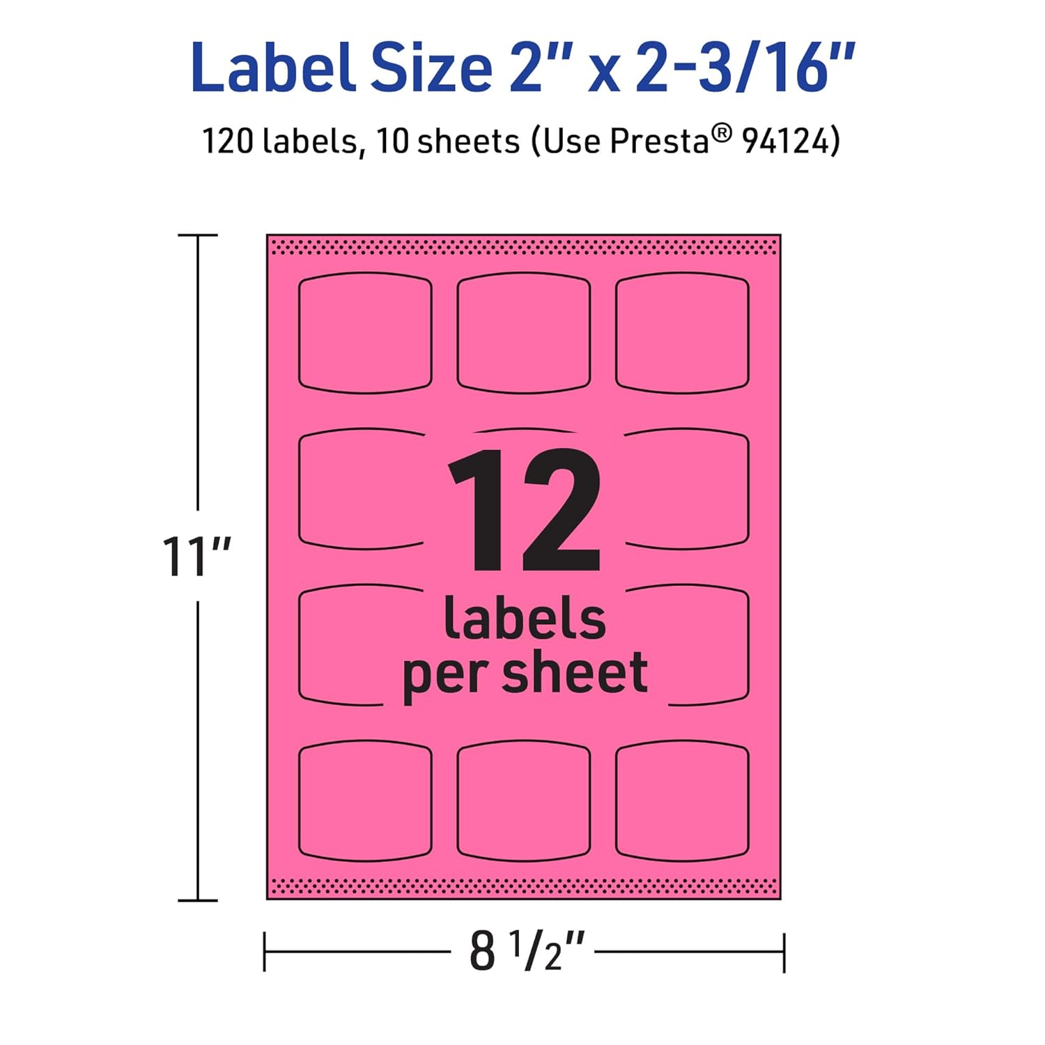 Avery Printable Arched Square Labels with Sure Feed Technology, 2" x 2-3/16", Bright Pink, Print-to-The-Edge, Laser/Inkjet