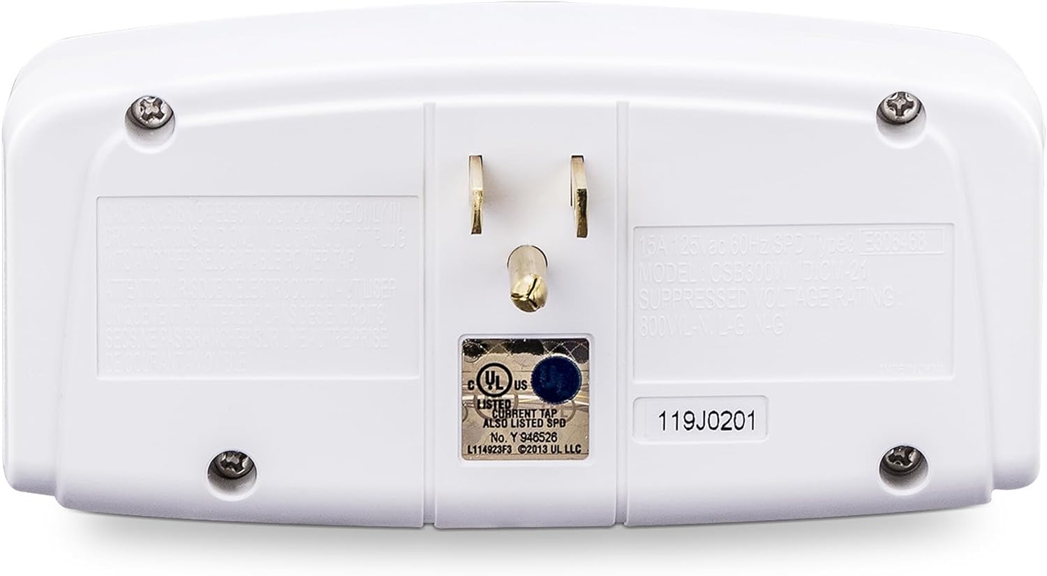 CyberPower CSB300W Essential 3 - Outlet Surge with 900 J - Clamping Voltage 800V, NEMA 5-15P, Wall Tap, EMI/RFI Filtration