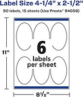 AVERY Matte White Removable Oval Labels, Sure Feed Technology, 4.25" x 2.5"