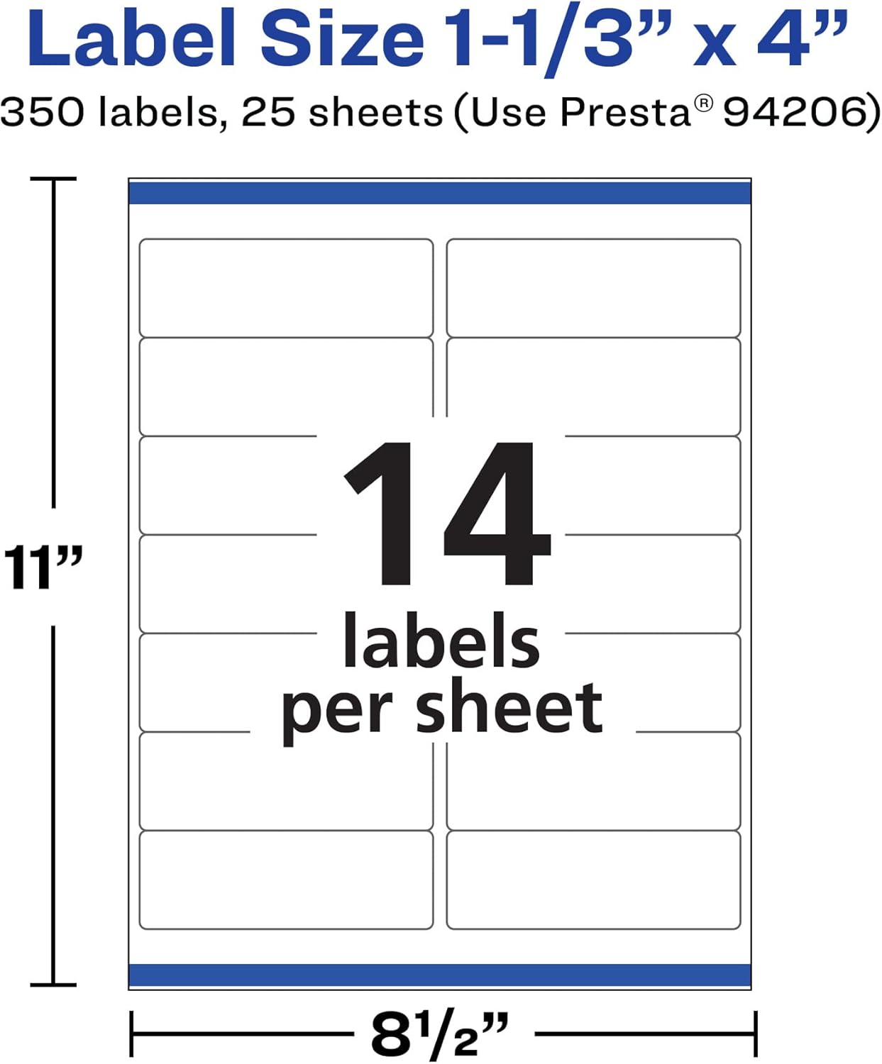 Avery Matte White Rectangle Labels, Sure Feed Technology, 1-1/3" x 4", Permanent Adhesive, Laser/Inkjet Printable
