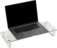 Mind Reader Monitor Stand, Contemporary, Desktop Organizer, Laptop Riser, Office, Glass, 22" L x 8.25" W x 3" H, Clear