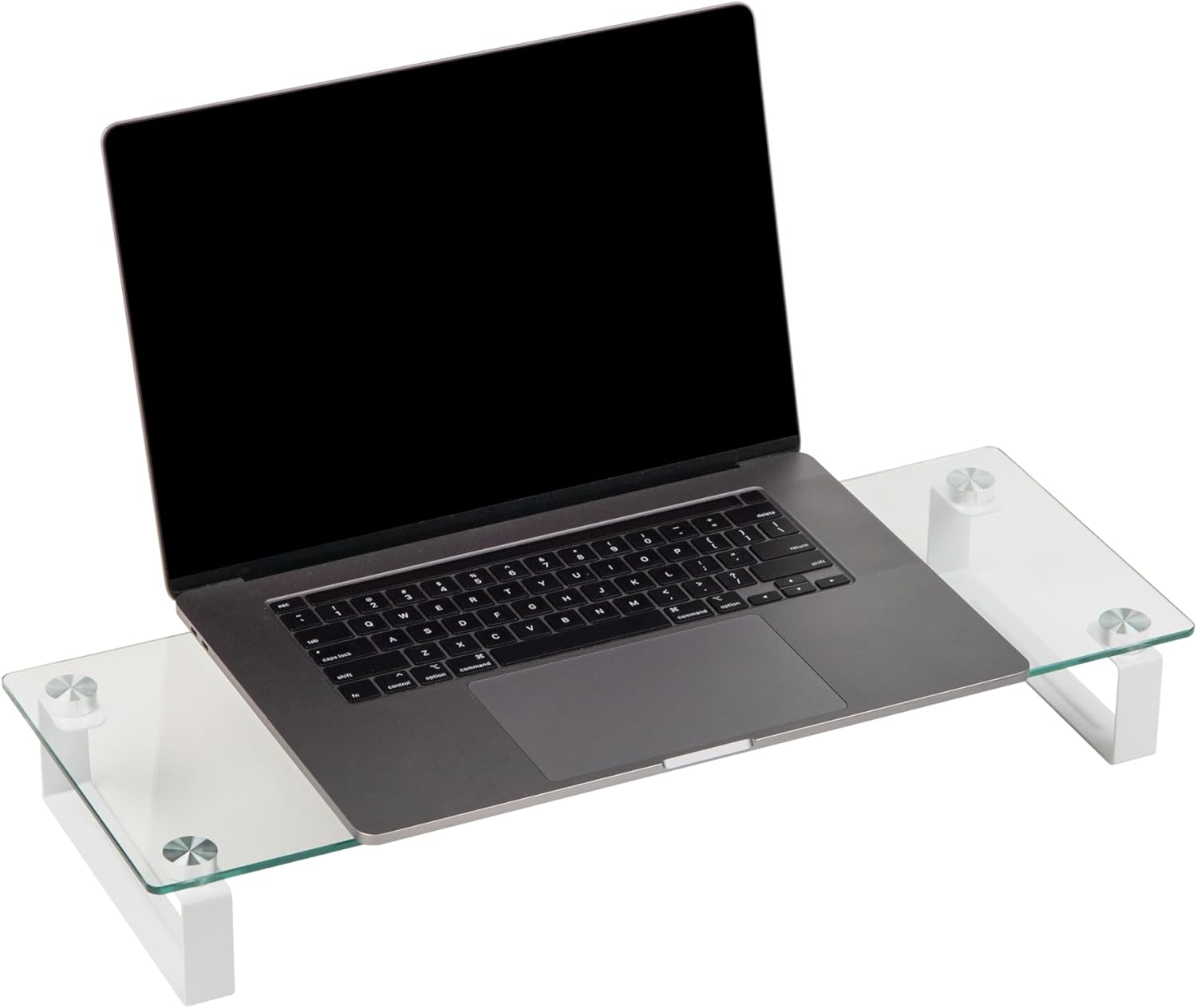Mind Reader Monitor Stand, Contemporary, Desktop Organizer, Laptop Riser, Office, Glass, 22" L x 8.25" W x 3" H, Clear