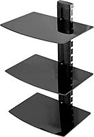 MegaMounts Tempered Glass 3-Shelf Multimedia Mounting Unit, 9.84inH x 23.62inW x 14.17inD, Black
