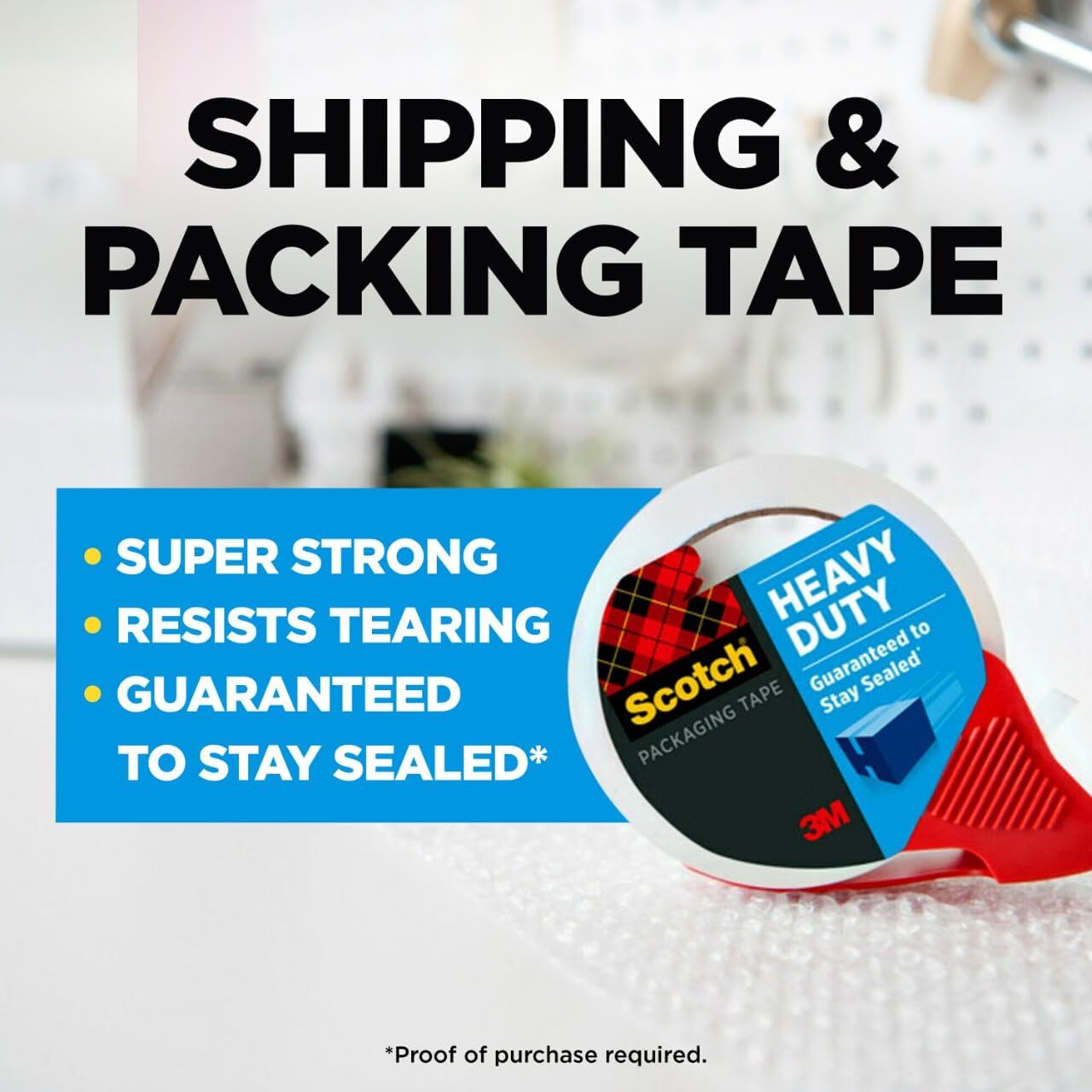 Scotch Heavy Duty Shipping Packaging Tape, 1 Dispensered Roll, 1.88 x 38.2 yd, Great for Packing, Shipping & Moving