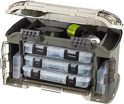 Plano Elite Series Ultimate Angled Tackle System, Graphite & Sandstone, Includes 6 StowAway Utility Boxes