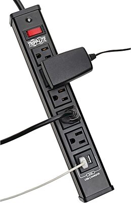 Tripp Lite 5 Outlet Surge Protector Power Strip, 6ft Cord, 450 Joules, 2 USB Charging Ports, Led, $10K Insurance (TLM526USBB), 14.25in. X 4.75in. X 2.00in,Black