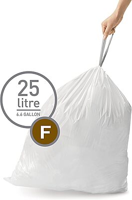 simplehuman Custom-Fit Trash Can Liners, Drawstring, White