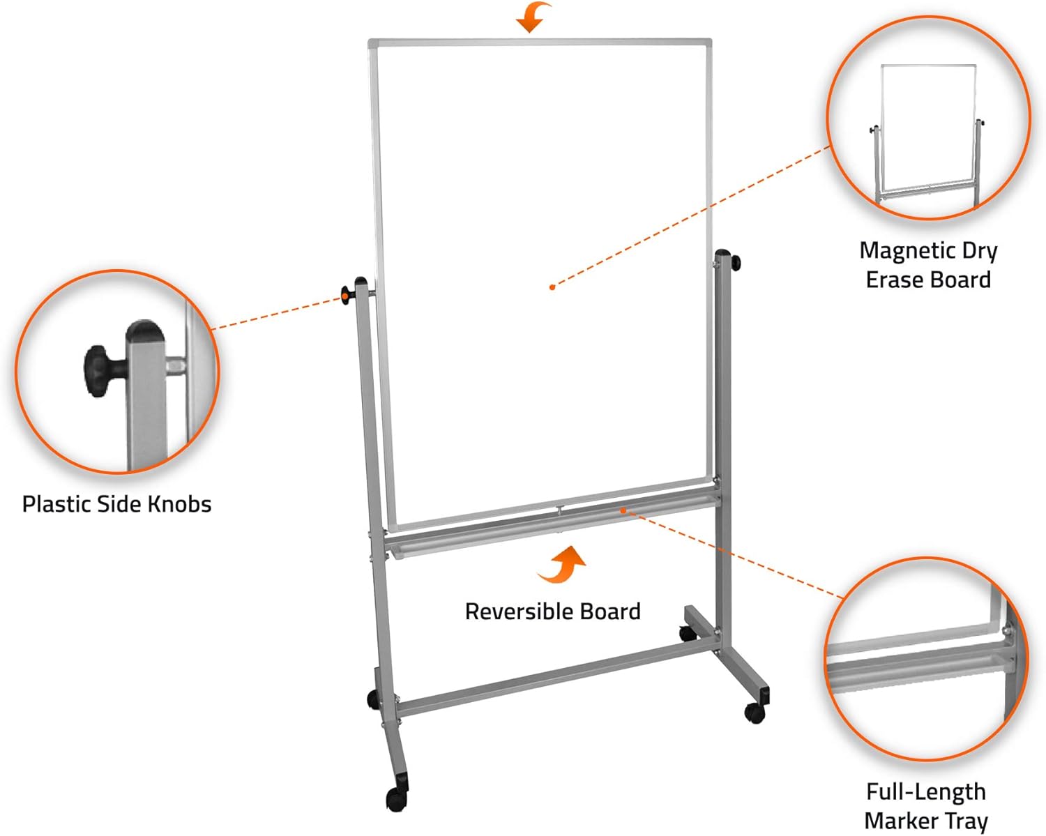 Luxor MB3648WW Mobile Double-Sided Magnetic Dry-Erase Whiteboard, 36"W x 48"H with Aluminum Frame & Stand