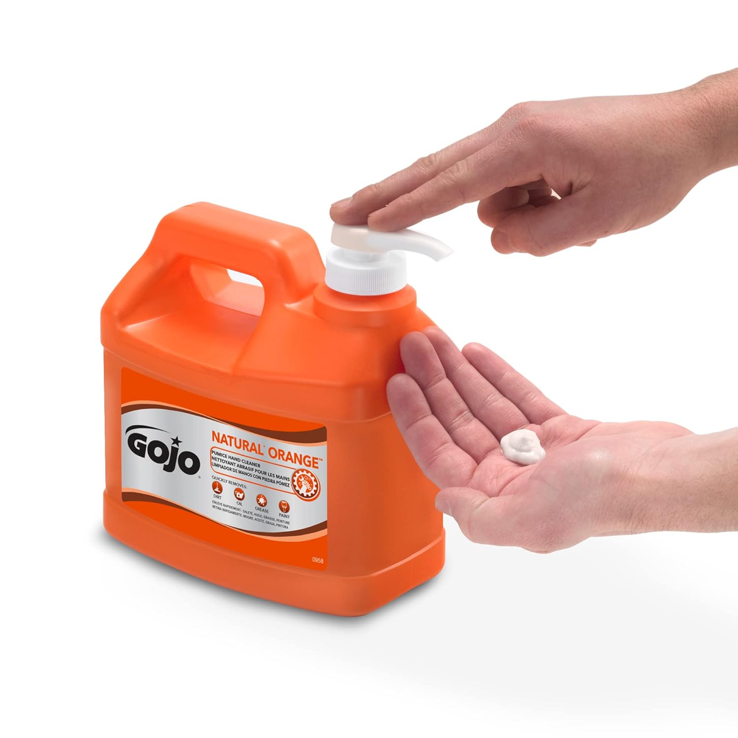 GOJO NATURAL ORANGE Pumice Hand Cleaner, 1/2 Gallon Quick Acting Lotion Hand Cleaner with Pumice Pump Bottle (Pack of 1)