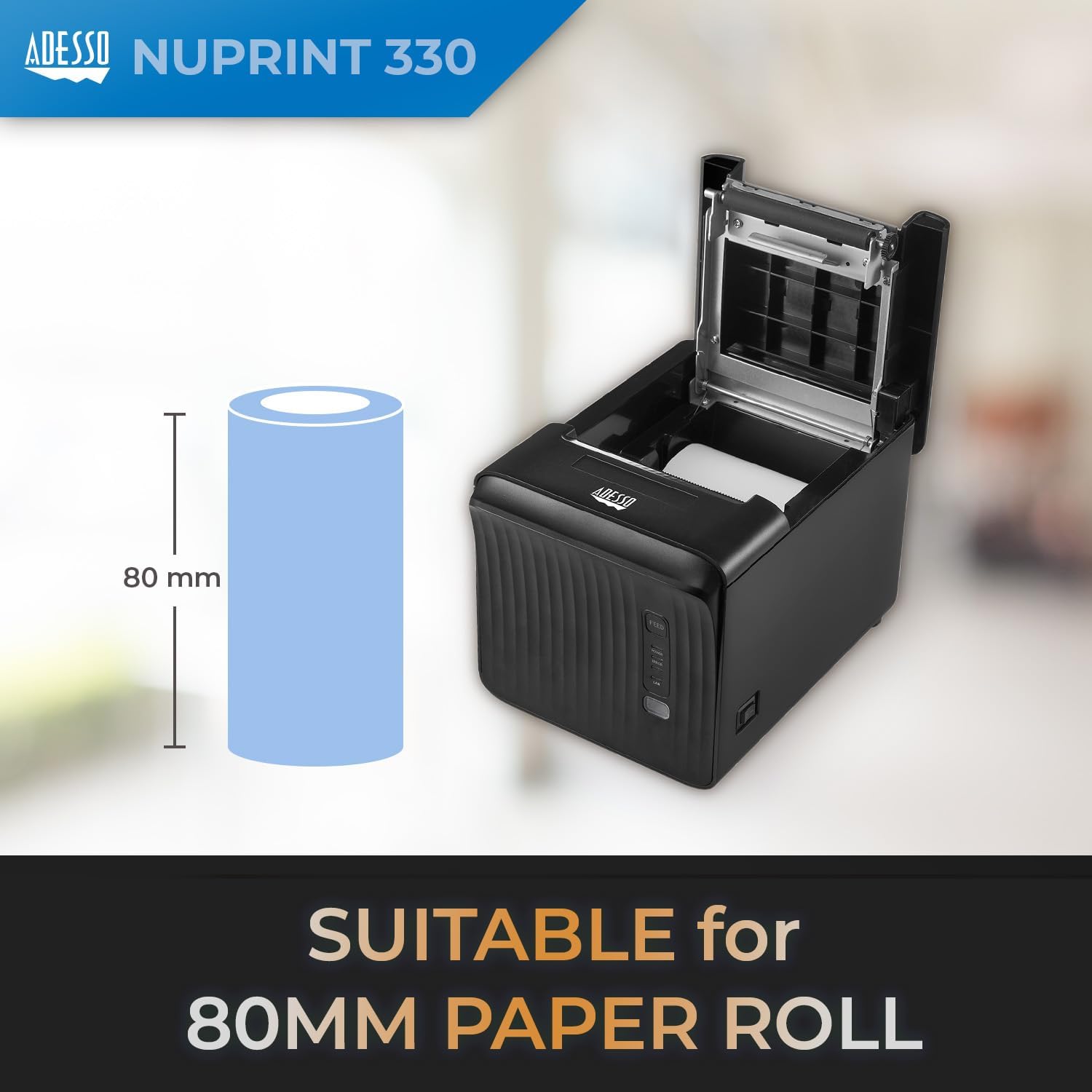 3" (80mm) Network Interface Thermal Receipt Printer with Autocutter, NuPrint 330, 250mm/s Printing Speed