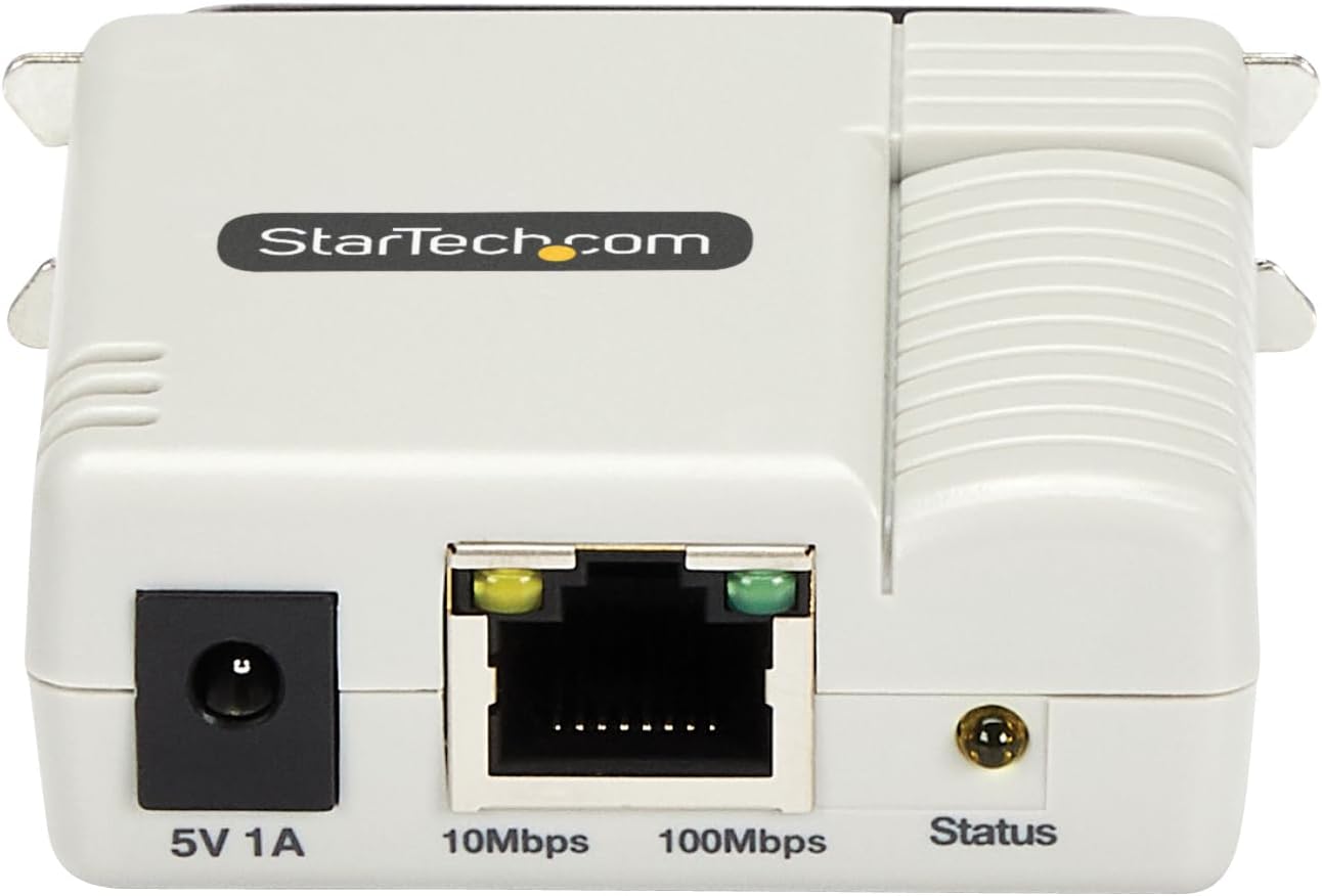 StarTech.com Ethernet to Parallel Network Print Server, 10/100Mbps LAN, WebUI, Centronics Ethernet Printer Server Adapter