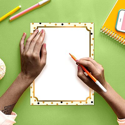 Barker Creek Designer Computer Paper, Gold, 8.5” x 11”, Decorative Printer Paper, Stationery, 50 Sheets per Pkg, Home, School and Office Supplies (741)