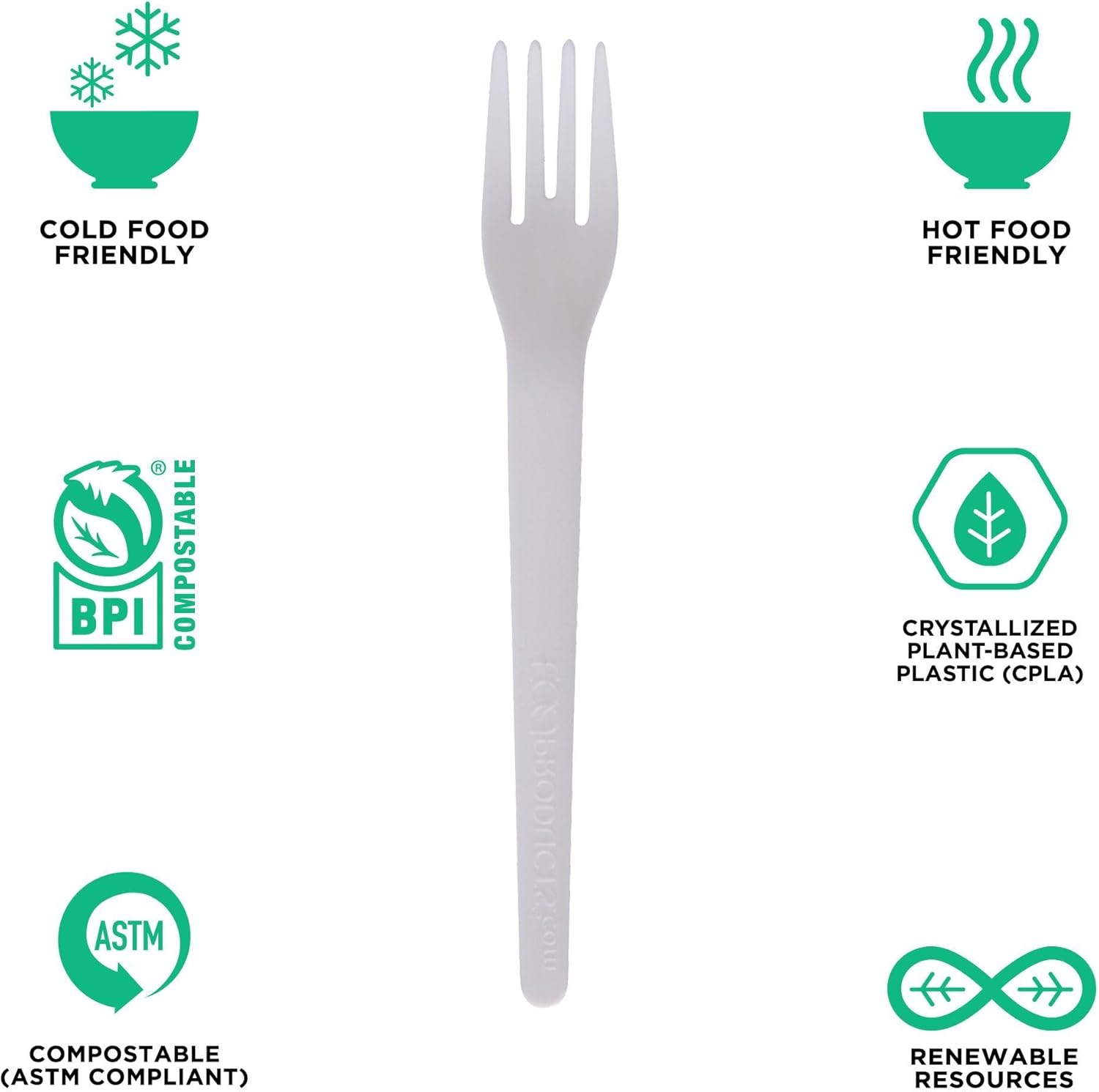 Eco-Products Compostable CPLA 6" Plastic Forks, Case of 1000, Disposable White Fork, Plantware Cutlery, Renewable Material Made from Plants, Sturdy and Strong, BPI-Certified