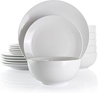 Elama White Porcelain Dish Dinnerware Set, 18 Piece, Luna 18 Piece Luna