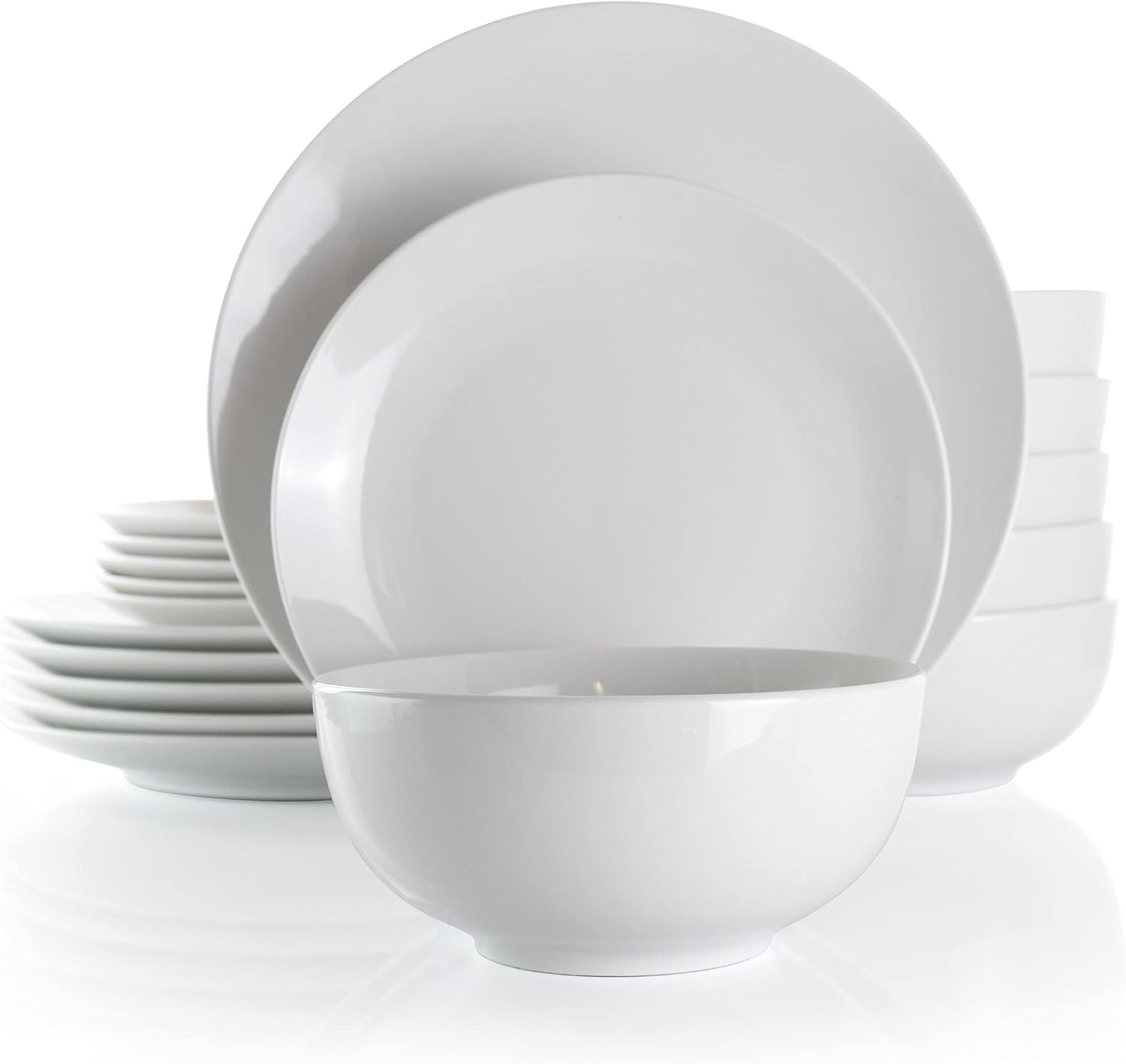 Elama White Porcelain Dish Dinnerware Set, 18 Piece, Luna 18 Piece Luna