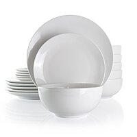 Elama White Porcelain Dish Dinnerware Set, 18 Piece, Luna 18 Piece Luna