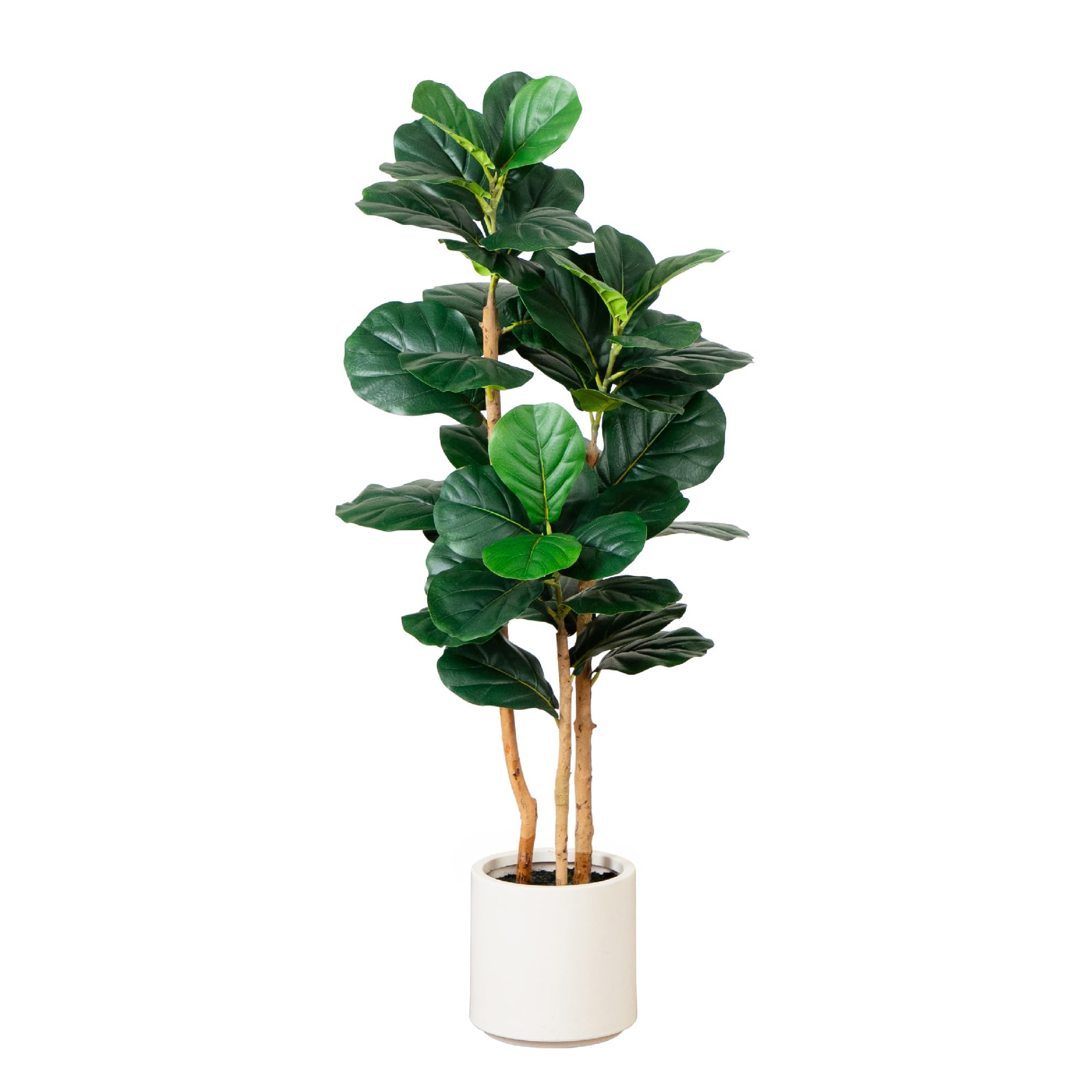 Nearly Natural 4'H Artificial Fiddle Leaf Tree With Decorative Planter, 48inH x 18inW x 18inD, Green/White