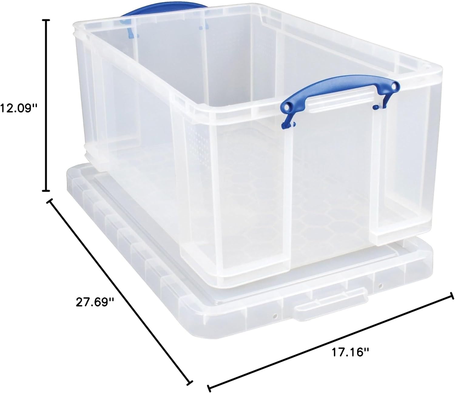 Really Useful Box Plastic Storage Container With Handles/Latch Lid, 28in x 17 5/16in x 12 1/4in, Clear