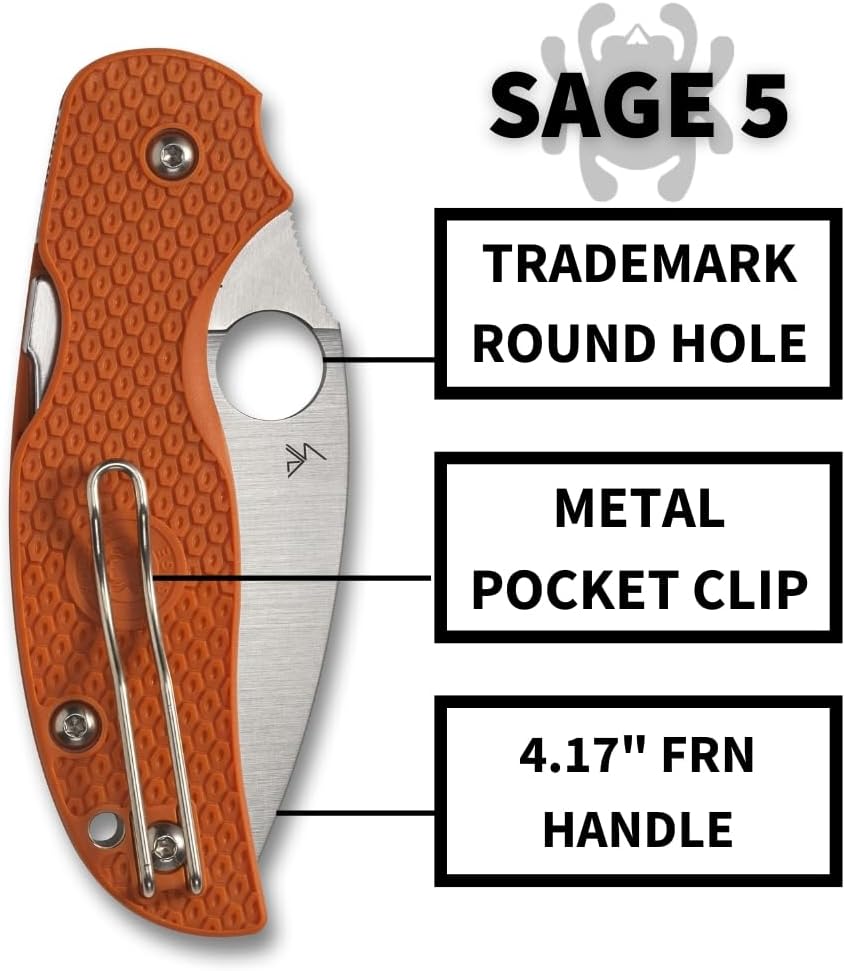 Spyderco Sage 5 Lightweight Folding Pocket Knife with 3 Inch CPM REX 121 Steel Blade and Burnt-Orange FRN Handle