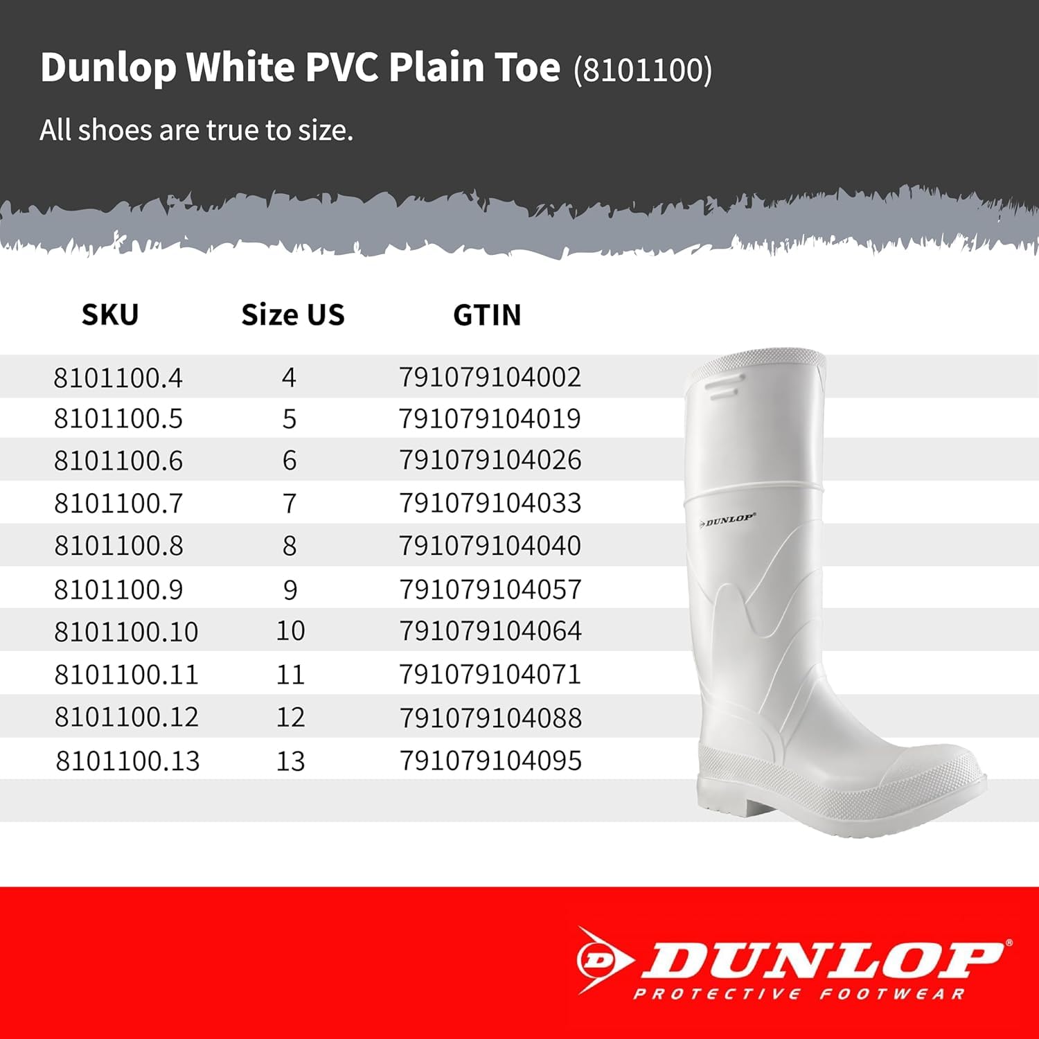 DUNLOP White PVC Plain Toe Rubber Boots