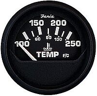 Faria 12812 Euro Water Temperature Gauge (100-250°F) - 2", Black