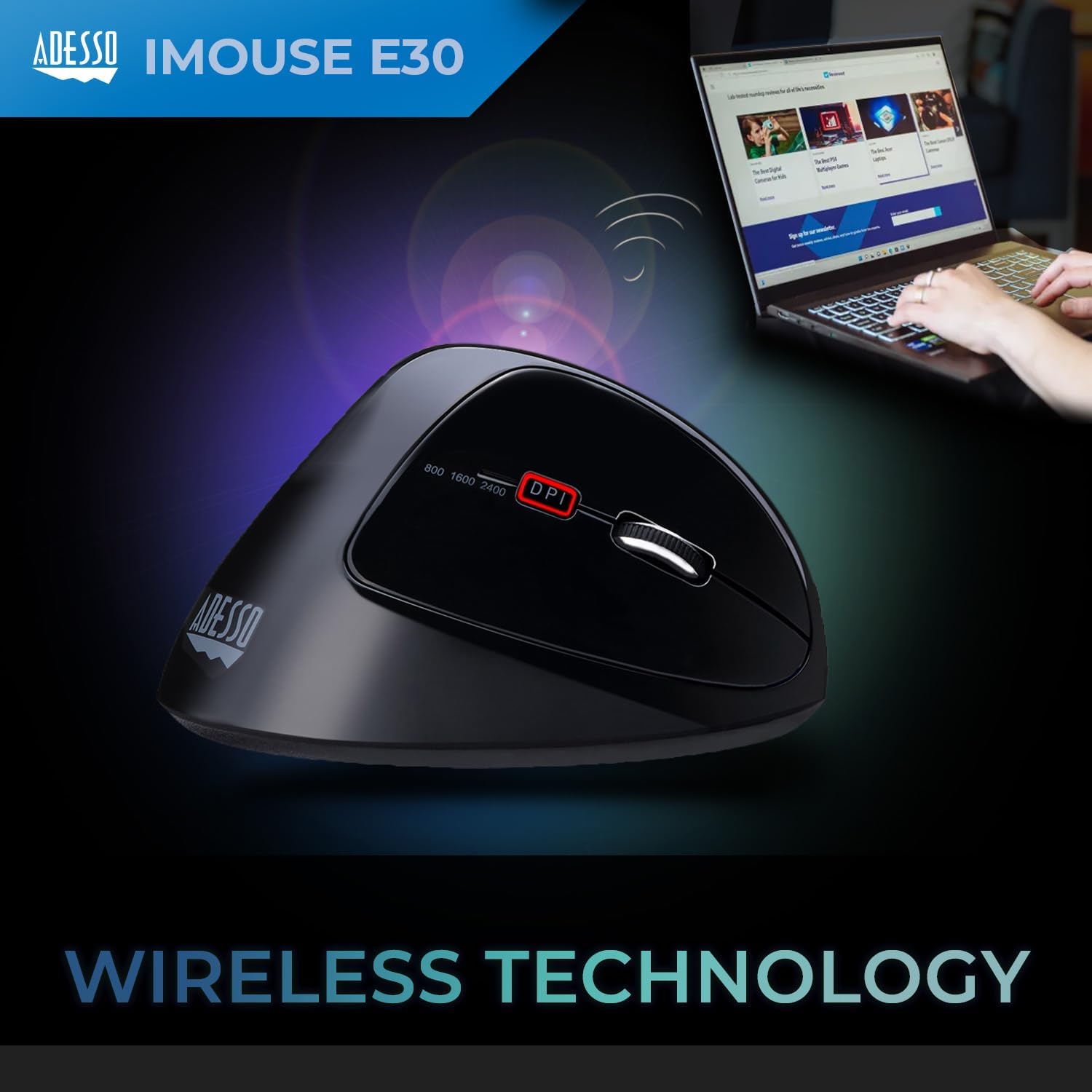 iMouse E30 2.4GHz Wireless Ergonomic Vertical Mouse Adjustable DPI Programmable Driver Optical Sensor Right Handed