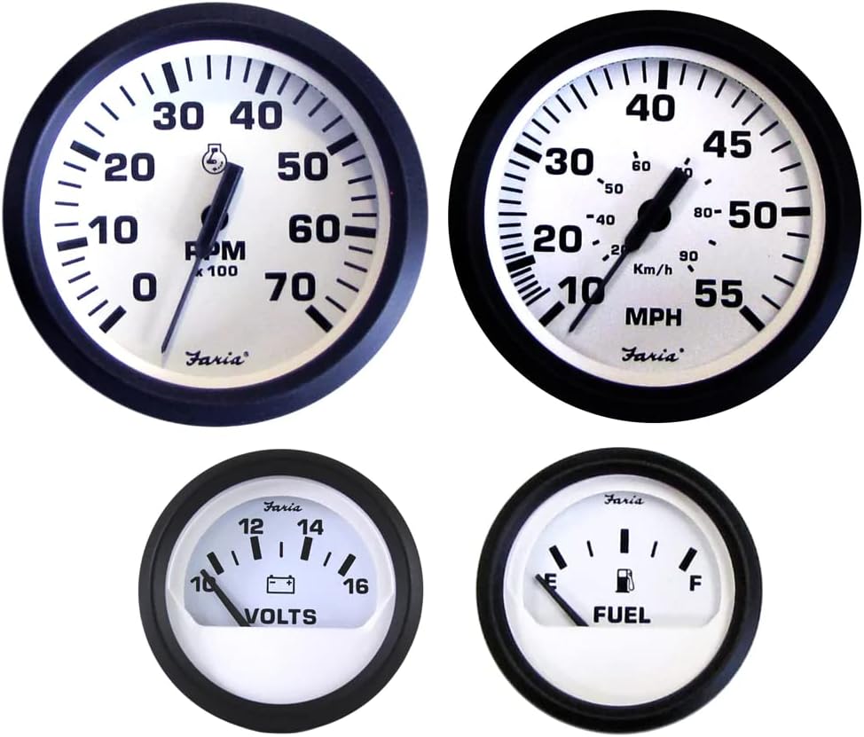 Faria KT9795 Euro Tachometer Water Speedometer Outboard Set - White