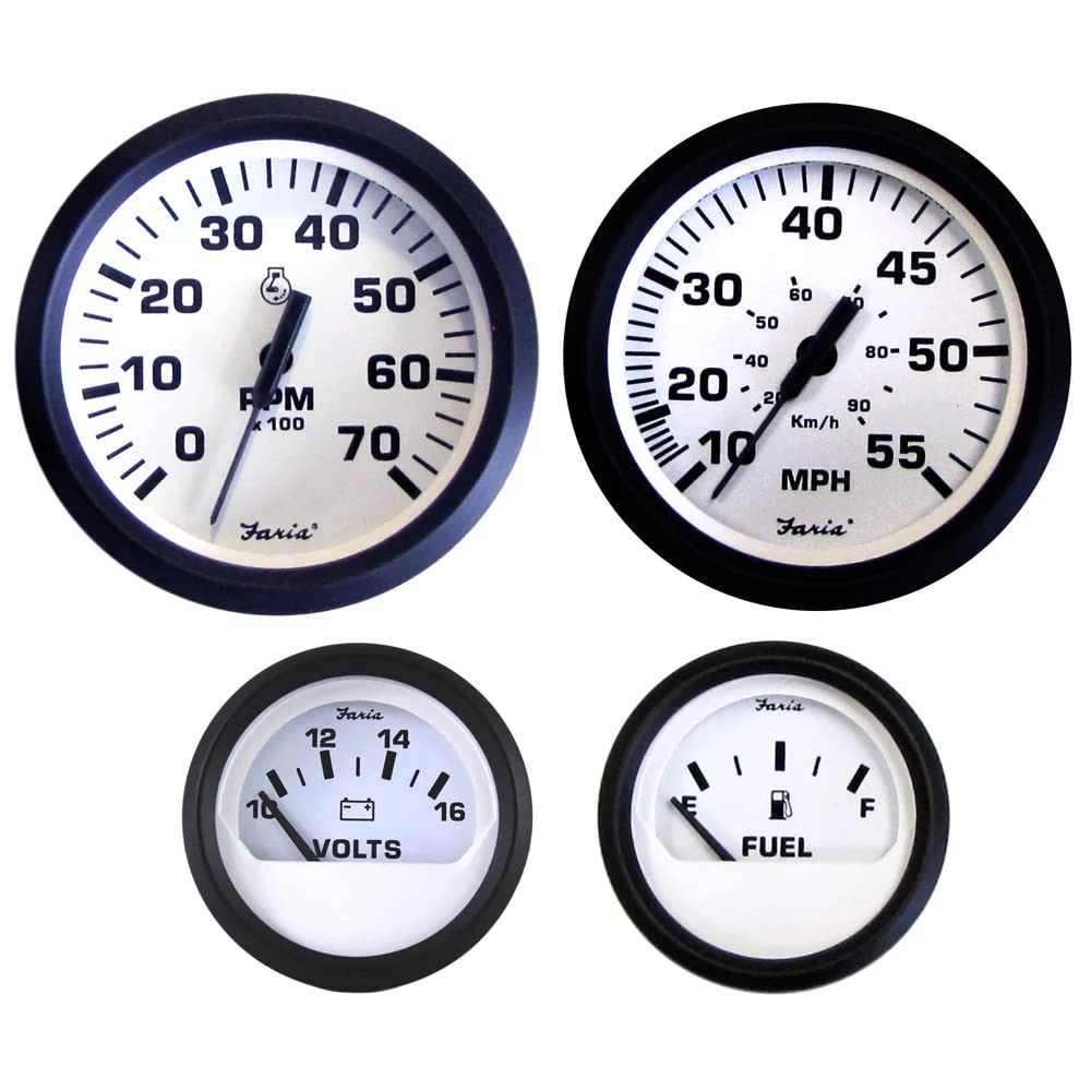 Faria KT9795 Euro Tachometer Water Speedometer Outboard Set - White