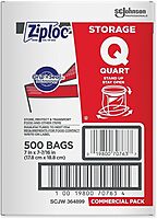 Ziploc Double Zipper Storage Bags, Quart, 500 Bags/Carton (682256)
