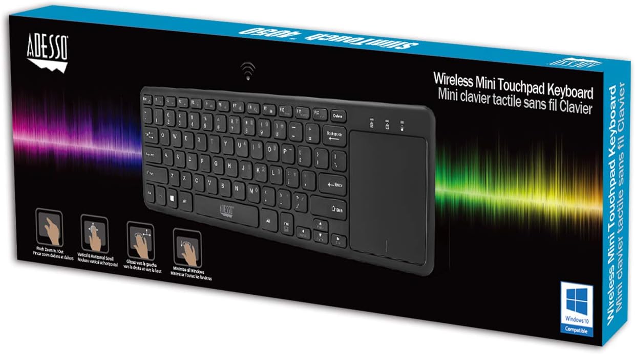 WKB-4050UB Wireless Keyboard with Built-in Touchpad, 2.4GHz RF Technology, Ultra-Slim Scissor Switch Keys, 30ft Range