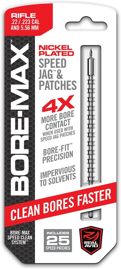 Real Avid Bore-Max Speed Jag and Patches, Bore Cleaning Jag and Patches Set (.22/.223)