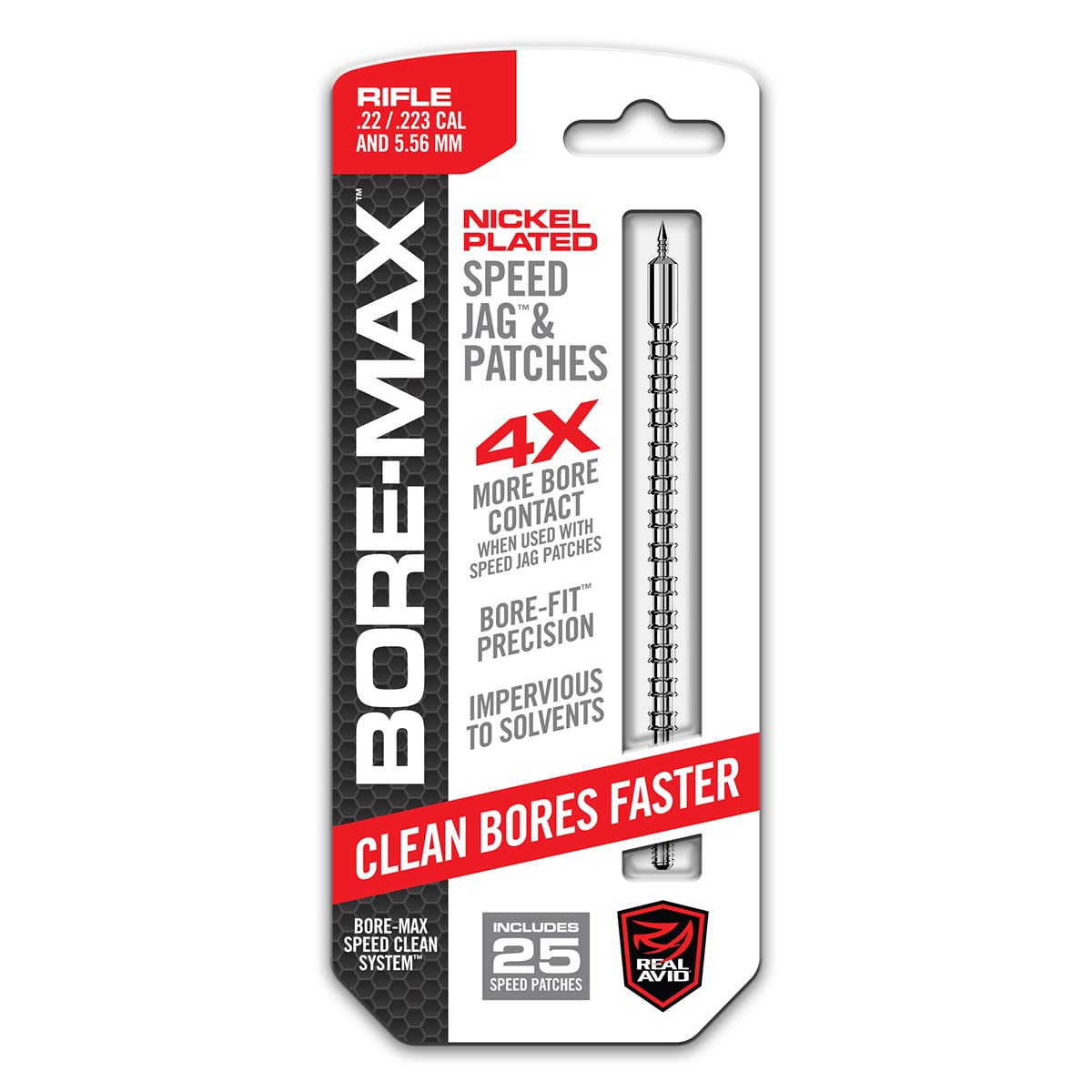Real Avid Bore-Max Speed Jag and Patches, Bore Cleaning Jag and Patches Set (.22/.223)