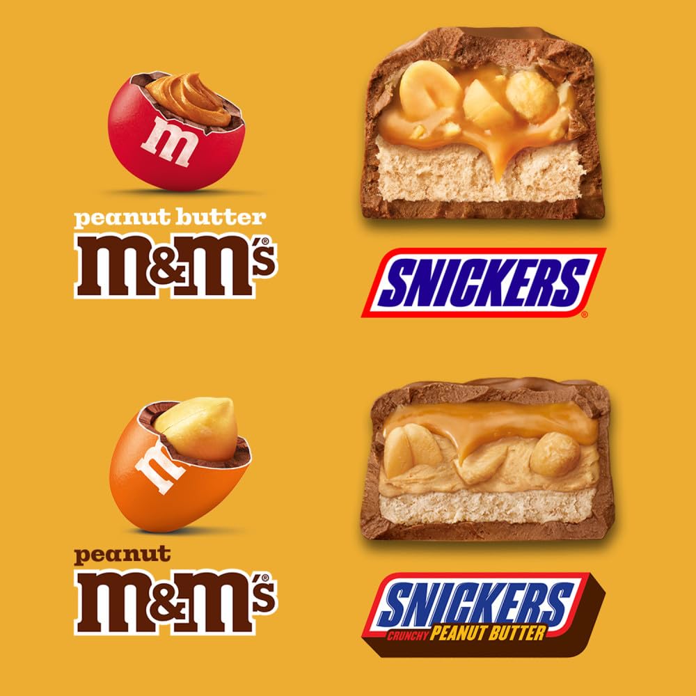 M&M'S Chocolate Candy and SNICKERS Fun Size Peanut and Peanut Butter Choclate Variety Assortment Candy Packs