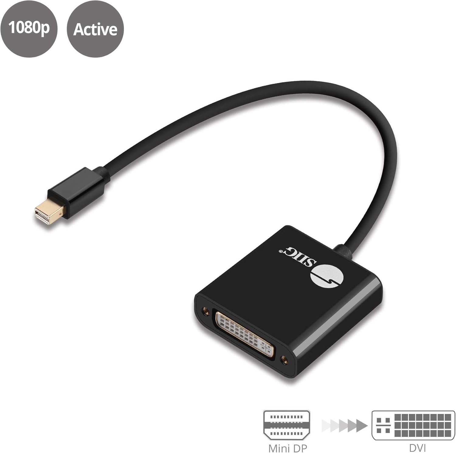 SIIG Mini DisplayPort to DVI Active Adapter - 4K @30Hz Mini DP to DVI-D Single Link Thunderbolt 2 Eyefinity Compatible