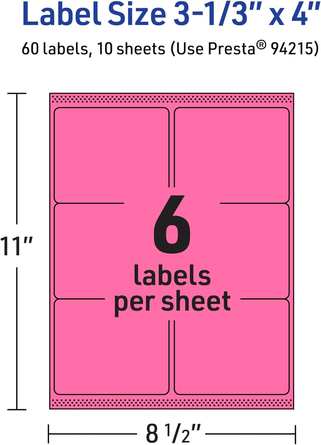 Avery Printable Rectangle Labels, Sure Feed Technology, 3-1/3" x 4", Bright Pink, Laser/Inkjet Printable