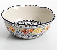 Gibson Home Luxembourg 2 Piece Stoneware Bowl Set, White with Blue Design, 10 and 8 Inch