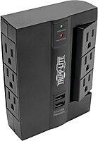 TRIPP LITE SWIVEL6 6-Outlet Surge Protector, 3 Rotatable Outlets, Direct Plug-In, Black