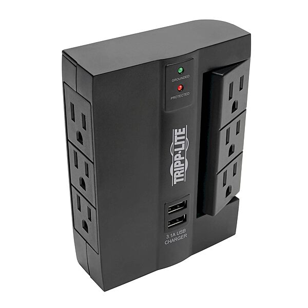 TRIPP LITE SWIVEL6 6-Outlet Surge Protector, 3 Rotatable Outlets, Direct Plug-In, Black