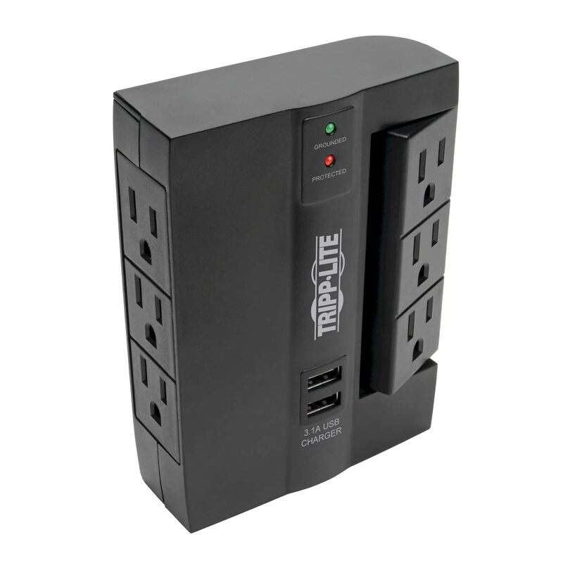 TRIPP LITE SWIVEL6 6-Outlet Surge Protector, 3 Rotatable Outlets, Direct Plug-In, Black