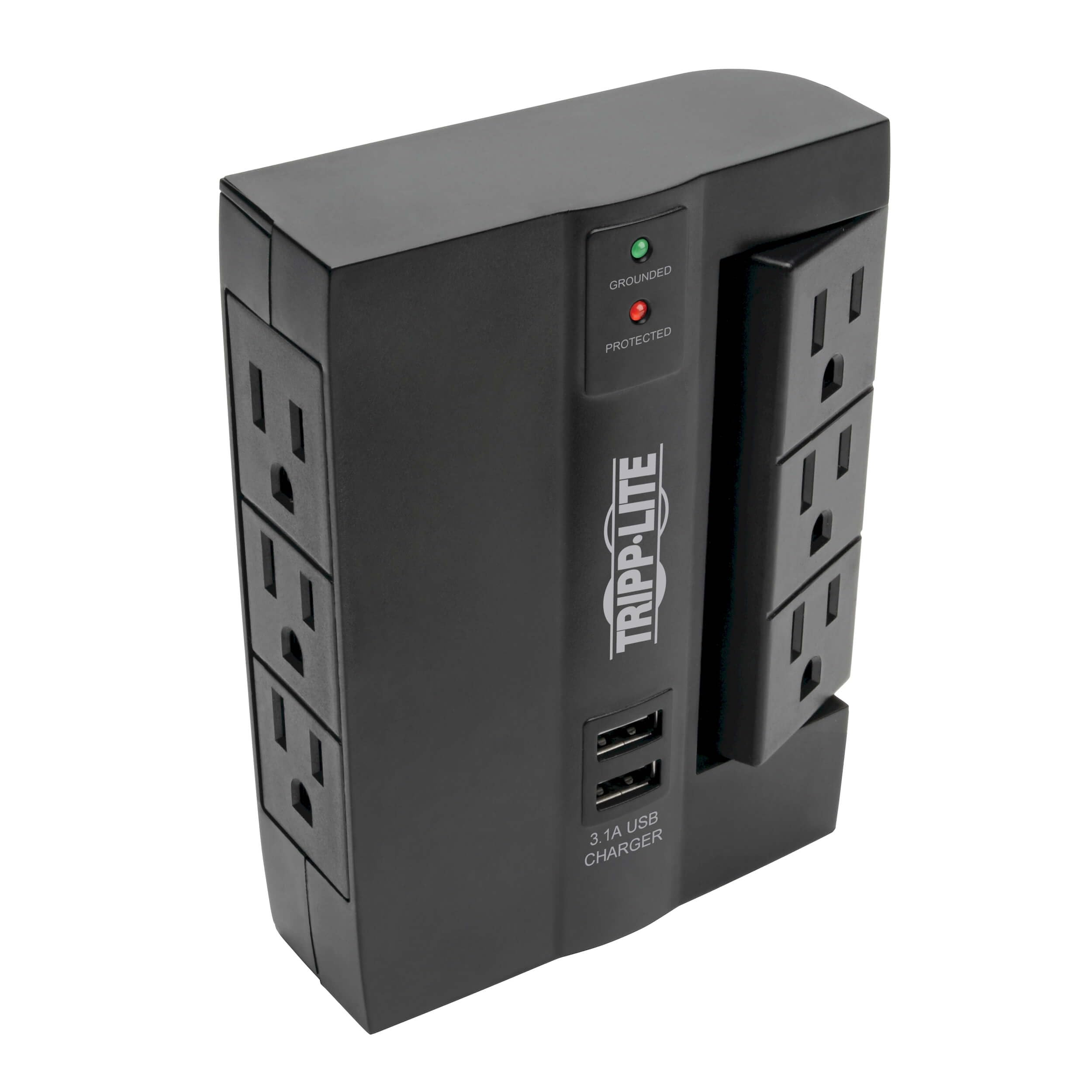 TRIPP LITE SWIVEL6 6-Outlet Surge Protector, 3 Rotatable Outlets, Direct Plug-In, Black