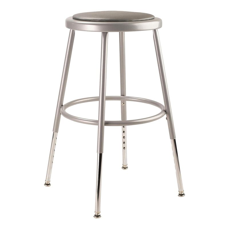 National Public Seating Grey Steel Stool With Vinyl Upholstered Seat Adjustable, 19" x 27"