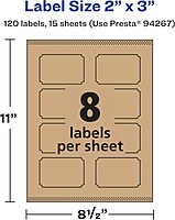 Avery Kraft Brown Rectangle Scalloped Labels, Sure Feed Technology, 2" x 3", 120 Kraft Brown Labels, Print-to-The-Edge, Laser/Inkjet Printable 120 labels