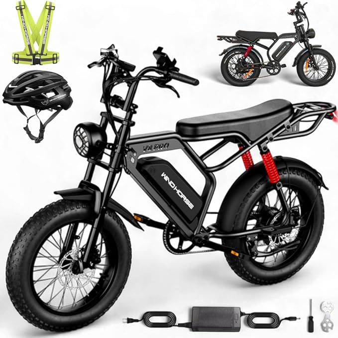 WINDHORSE V8 PRO Electric Bike – 750W Gear Hub Motor, 48V 16.6AH Battery, 50KM/H Speed, 45KM Range, 20" Fat Tires, Dual Suspension, Shimano 7-Speed, Carbon Alloy Frame, Dual Disc Brakes